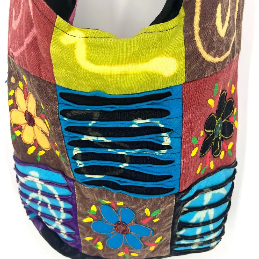 Rising International Boho Hippie Peace Flower Power Patchwork Shoulder Bag Purse